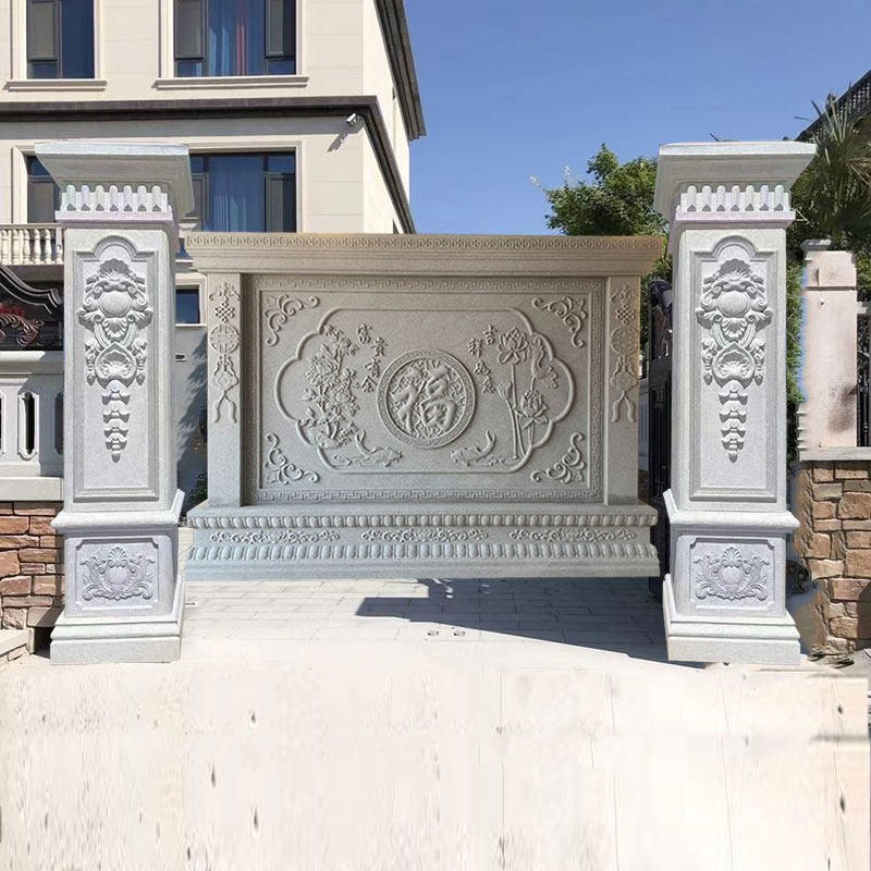 石雕门柱花岗岩雕刻柱子大理石影壁墙雕塑屏风壁画门口摆放石柱子