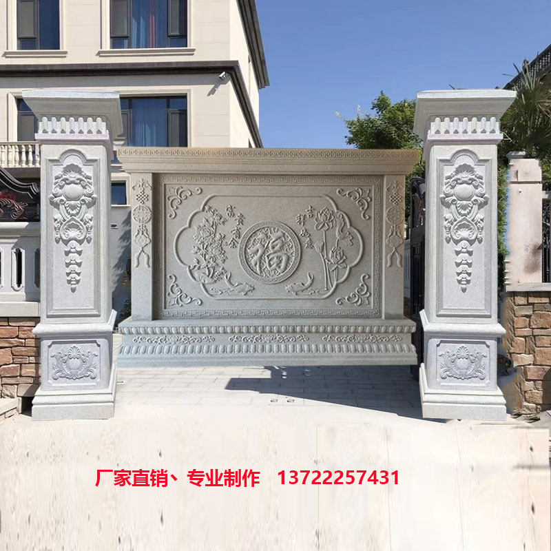 石雕门柱花岗岩雕刻柱子大理石影壁墙雕塑屏风壁画门口摆放石柱子