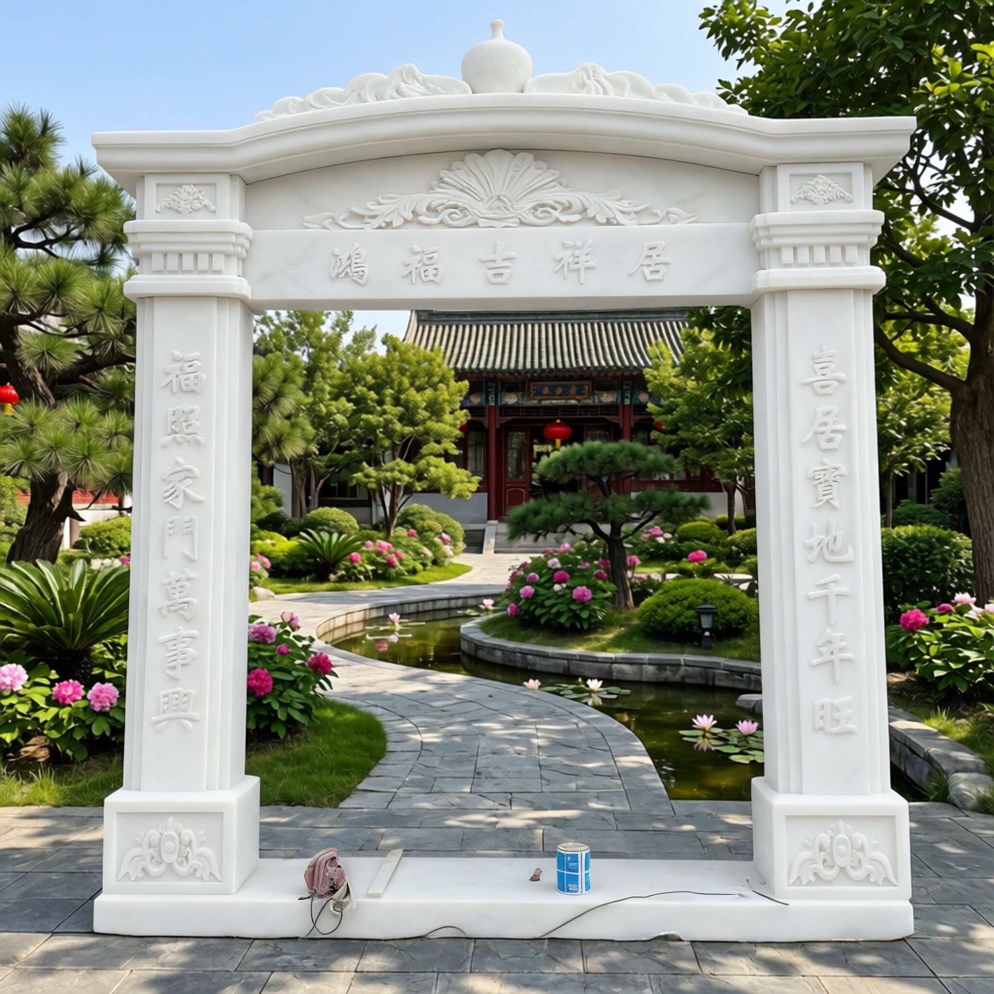 石雕大理石门楼别墅小区门柱花岗岩大门柱子庭院花园门框雕刻石材