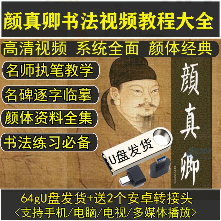 颜真卿书法教程全集U盘初学者新手入门自学高清学习教学视频全套