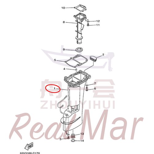 中间箱体 舷外机雅马哈海的航凯翟墨 15/18马力 63V-45111-05-4D
