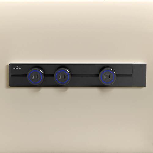 移动式导轨插座铝合金明装可滑动插座USB接口快充A+C黑色110-250V