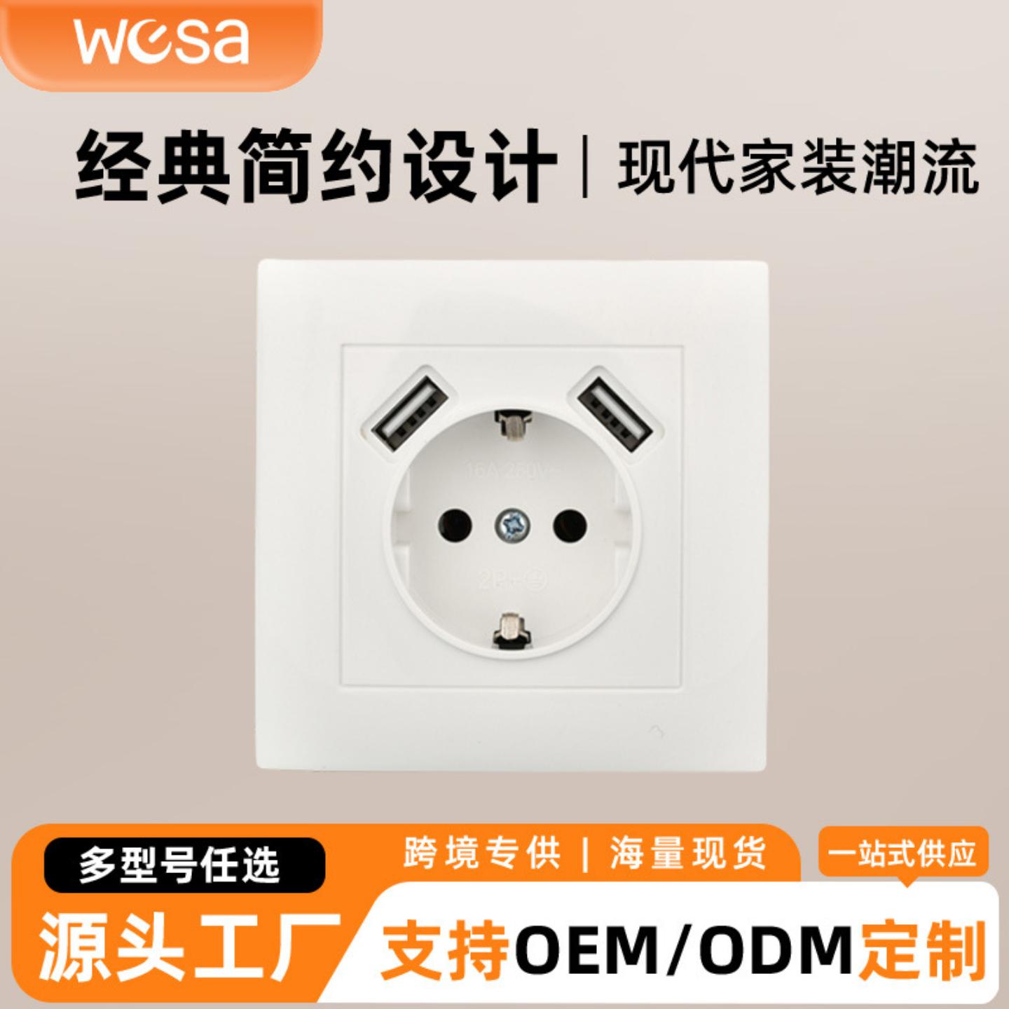 二眼欧式墙体阻燃ABS墙壁电源插座暗装usb开关面板插座
