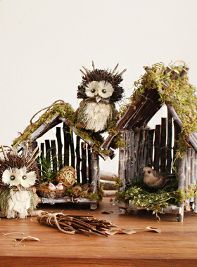 晚萤手工制作树枝小房子猫头鹰