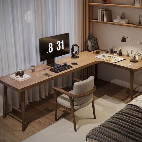 简约全实木转角书桌l型电脑桌书桌家用电脑办公桌椅组合