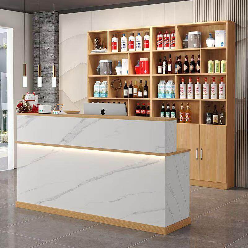 饭店收银台带转吧台落地酒柜组合餐馆酒店商用前台桌接待