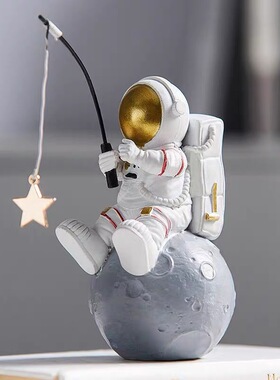 钓星星宇航员太空人桌面酒柜卧室装饰品创意学生礼物树脂摆件定制
