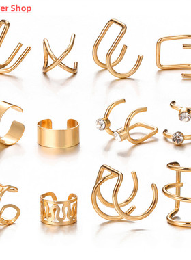 12pcs Bohemian Gold Color Ear Cuffs Leaf Clip Earrings For W
