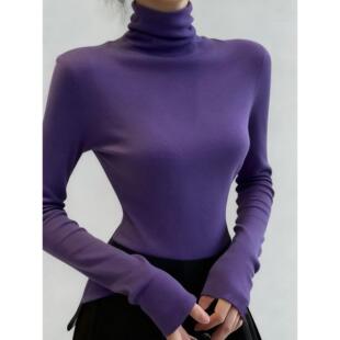 MONLOUVE别致简约高级感紫色高领长袖毛衣针织衫女秋冬款简约百搭