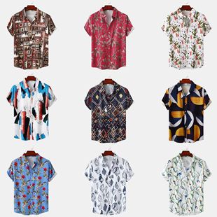 floral print vacation Men shirt beach sleeved 2023 short