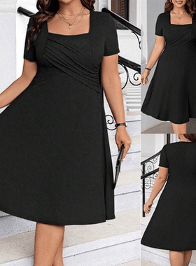 Plus size summer women big size lady Black dress 大码连衣裙