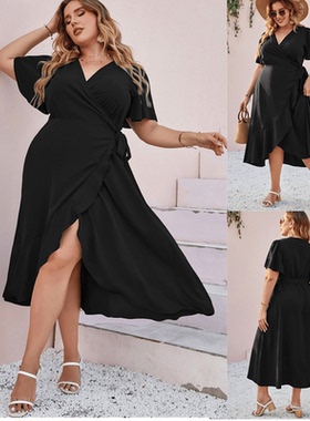 2024Plus size lady dress summer women Black big size dresses
