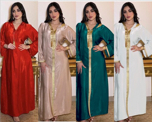 New ethnic style Muslim hooded V-neck robe slim dress