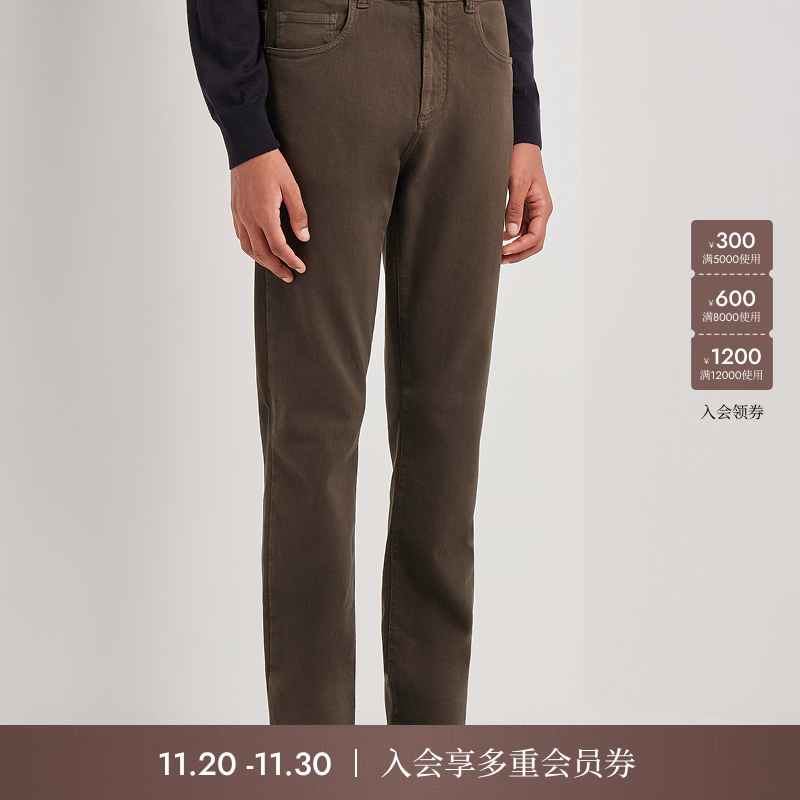 【25秋冬新品】CANALI康纳利深棕色棉质男士舒适五袋牛仔裤