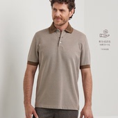 短袖 CANALI康纳利榛子色和沙色纯棉刺绣男士 polo衫 25秋冬系列
