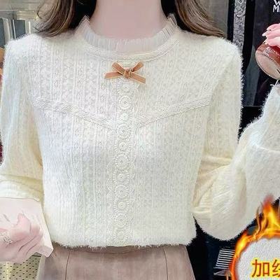 法式蕾丝蝴蝶结打底衫女