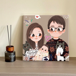 定制礼物画像全家福装饰画情侣真人拼图相片卡通相框冲印挂画摆台