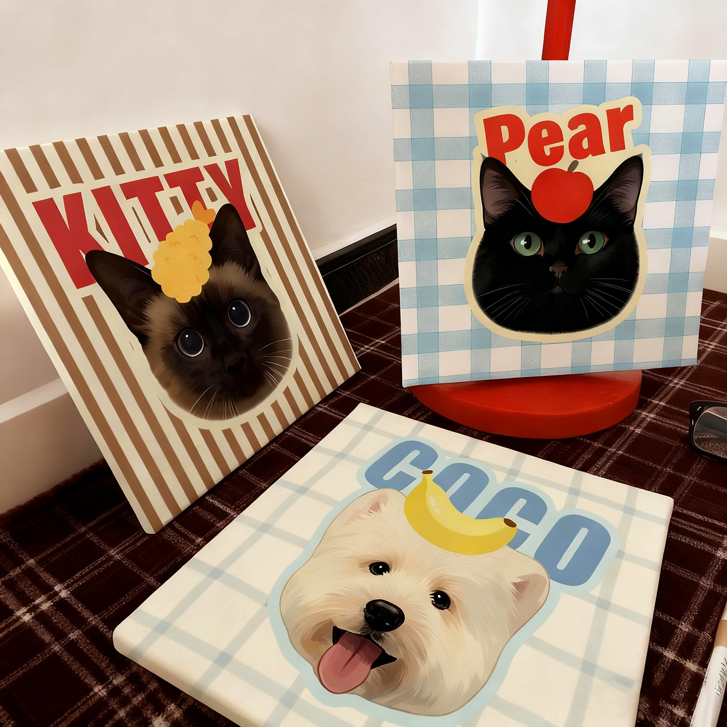 原创可爱宠物定制油画猫咪狗狗动物漫画挂画装饰画手工画像礼物
