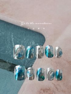 去山野中NAIL手工甲片小红书小众ins夏日晕染魔镜粉高级穿戴甲