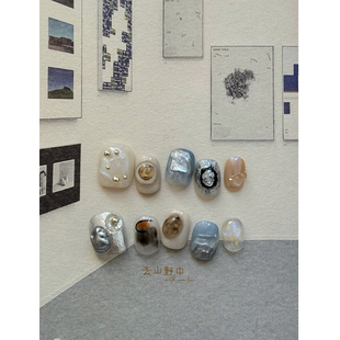 去山野中NAIL手工甲片小红书小众ins月映星河夏日多元 素穿戴甲