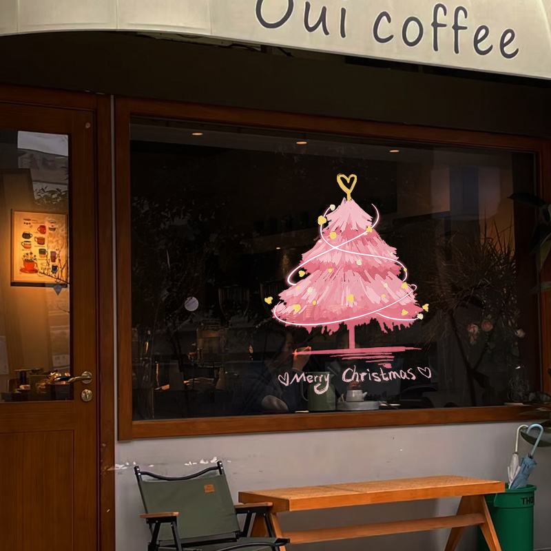 圣诞节装饰品场景布置玻璃门贴纸橱窗少女心咖啡店圣诞树静电窗花
