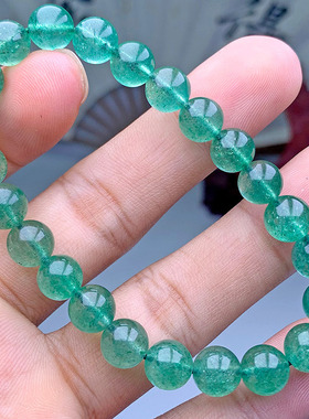 天然绿草莓晶手链绿色水晶手串饰品阳绿透体串珠男女生日礼物时尚