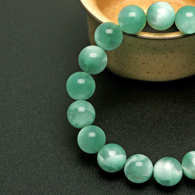 新品绿纹石手串玉化级薄荷绿绿海纹石手链干净男女款清新淡雅礼物