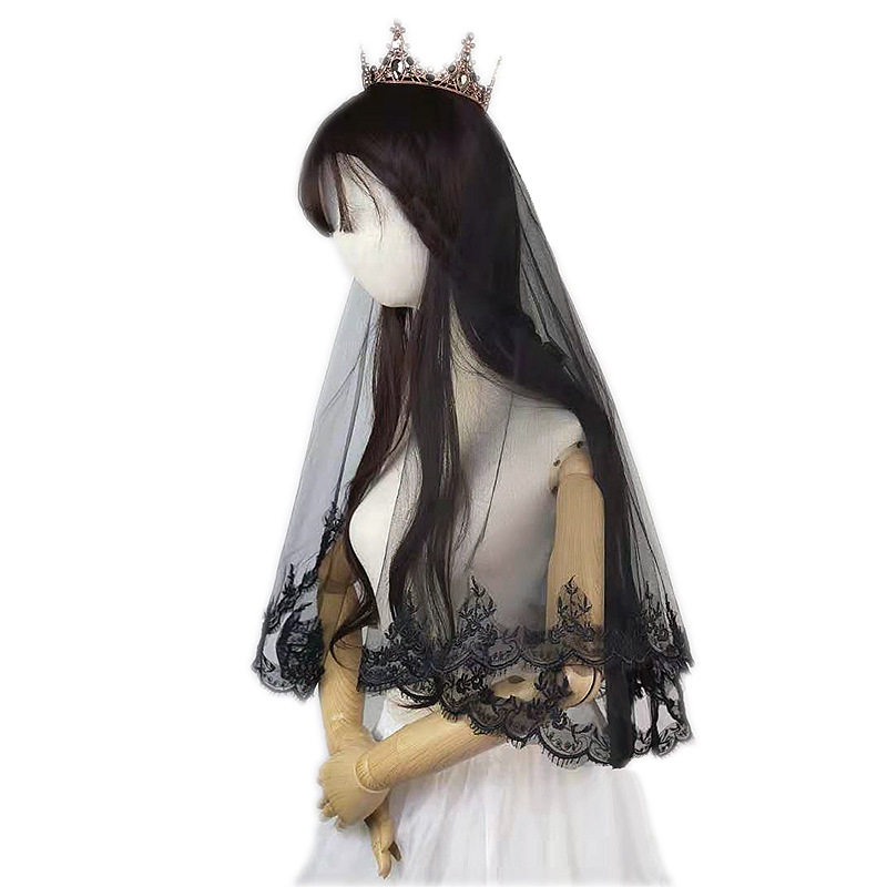 万圣节头饰欧美婚服COS派对写真造型发饰暗黑色头纱蕾丝花边面纱