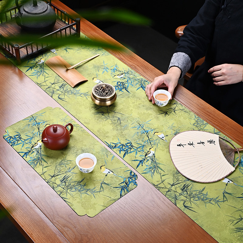 丝绸干泡茶席古风高档防水防滑手工桌旗香云纱茶旗中式禅意茶桌布