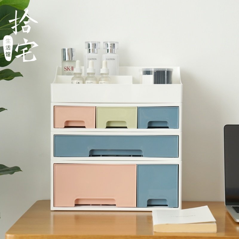桌上首饰化妆品桌面收纳盒抽屉式小物品整理收纳箱迷你塑料置物架
