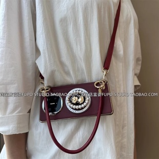 适用vivo xfold3Pro手机壳折叠屏华为Mate X6保护套新款OPPO find N5高级感酒红中轴女王磁吸支架斜挎手提女