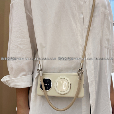 古董白中轴全包硬壳适用华为Mate X7手机壳折叠屏X6典藏版保护套支架新款vivo xfold5手提挂绳斜挎xfold3Pro