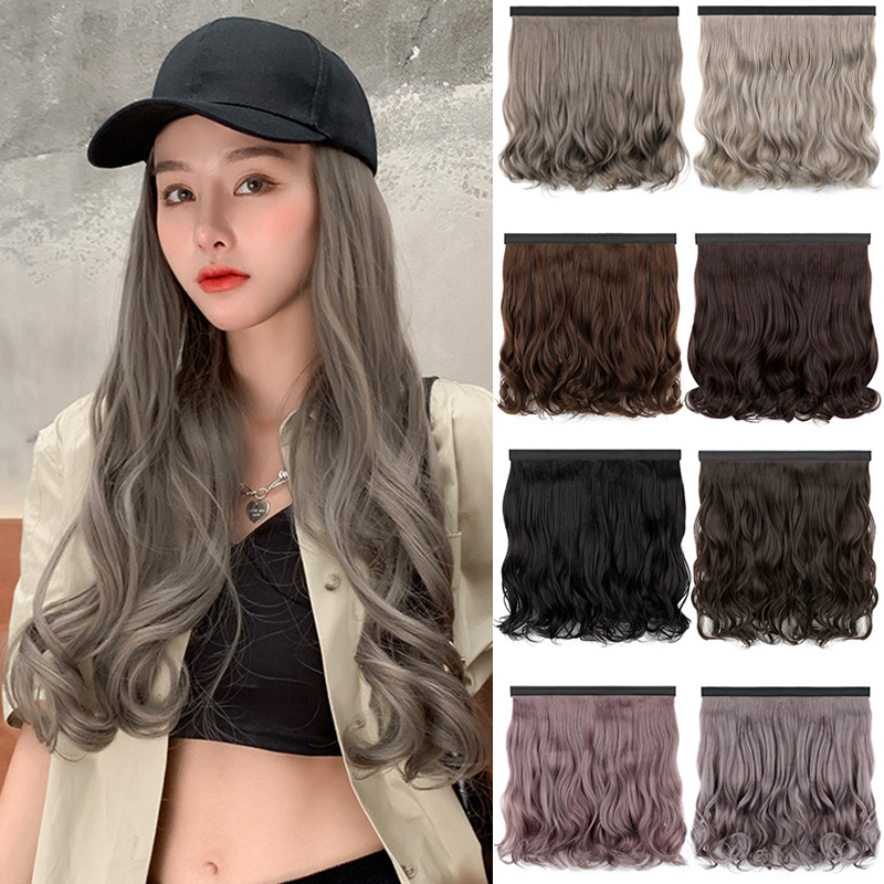 可拆卸帽子假发女大波浪长卷发假发片现货假发帽自然卷染发