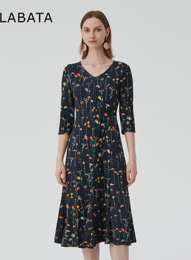 MALABATA裙子年新款款文艺花纹性感V领七分袖MA251L162202