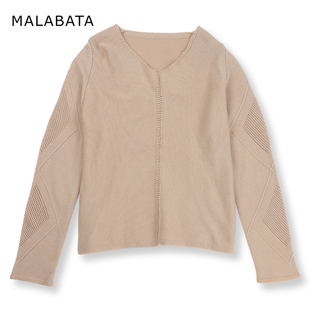 针织衫 V领长袖 羊毛套头上衣MA254M706N42 新款 MALABATA毛衣女秋季