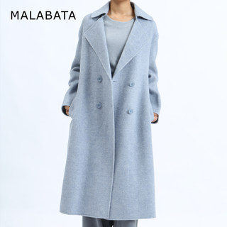 MALABATA毛呢外套女中长款2021年新款时尚雾霾蓝羊毛大衣气质百搭
