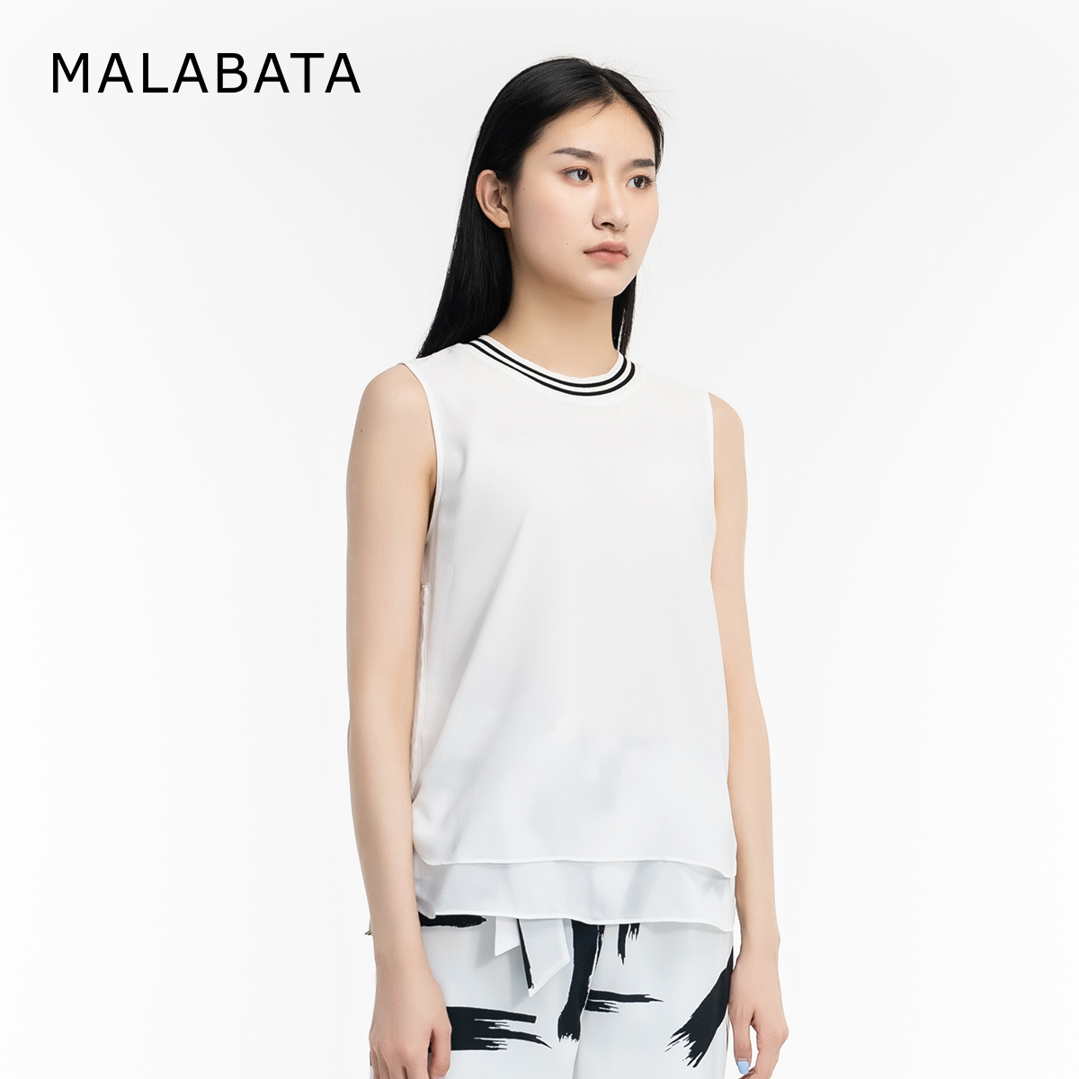 MALABATA衬衣女夏薄款无袖简约纯色衬衫雪纺衫圆领MA243C037132