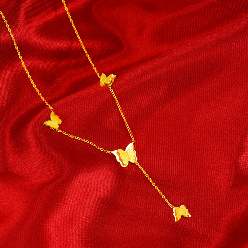 沙金蝴蝶项链女钛钢合金久不掉色网红设计款高级感彩金锁骨链首饰