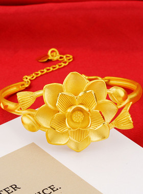 富贵花开沙金手镯大花瓣镯子女款真黄金新娘配饰显瘦磨砂网红款