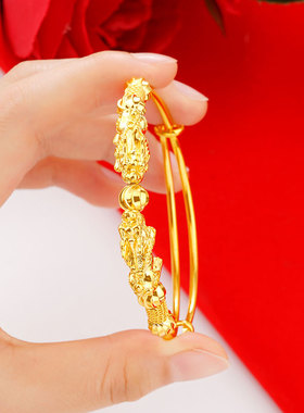 沙金越南貔貅手镯女士镀金经典结婚镯子仿真黄金时尚手环久不掉色
