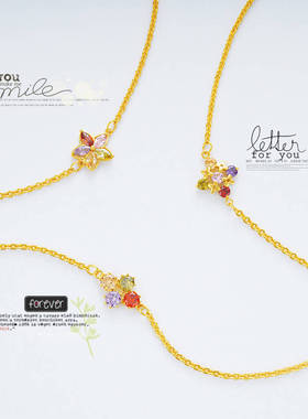 新款镀金彩色镶钻手链女个性时尚手饰仿黄金色人工锆石百搭手链