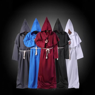 万圣节cosplay中世纪披风僧侣服 巫师修士服装 牧师长袍带帽斗篷