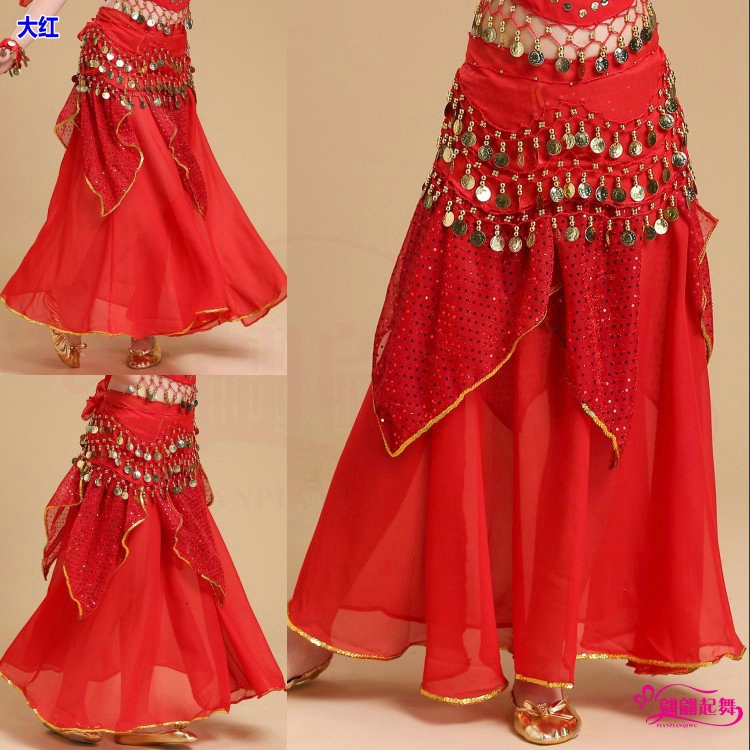 新款少儿印度舞蹈表演出服少儿民族风新疆舞肚皮舞裙子金边亮点裙