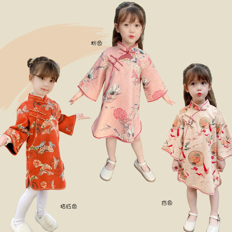 女童加绒旗袍汉服秋冬古装裙