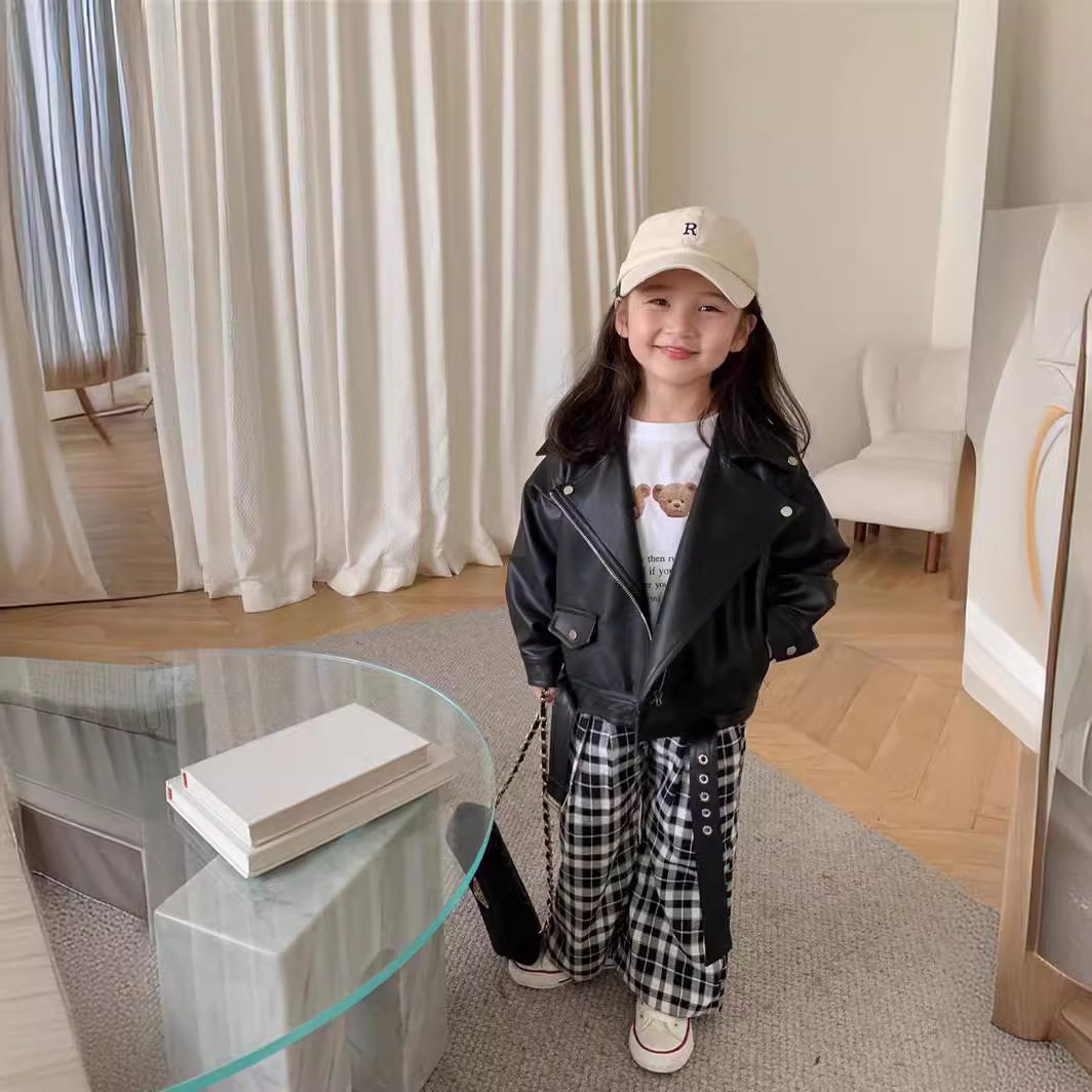 新韩版儿童外套2025秋冬季新款时尚男女童皮衣翻领机车短款皮夹克