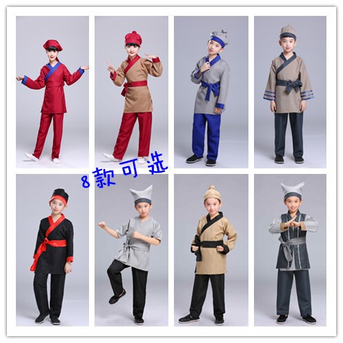儿童古装汉服店小二家丁表演服装古代书生掌柜平民话剧演出服
