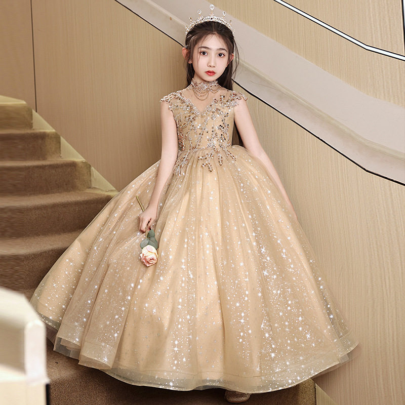 儿童礼服公主裙女童中大童晚礼服女孩生日主持人钢琴表演高端礼裙