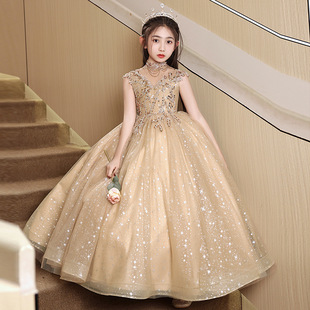儿童礼服公主裙女童中大童晚礼服女孩生日主持人钢琴表演高端礼裙