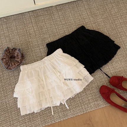 重工多层蓬蓬蛋糕裙女韩版夏季花边镂空刺绣抽绳半身裙a字短裙裤