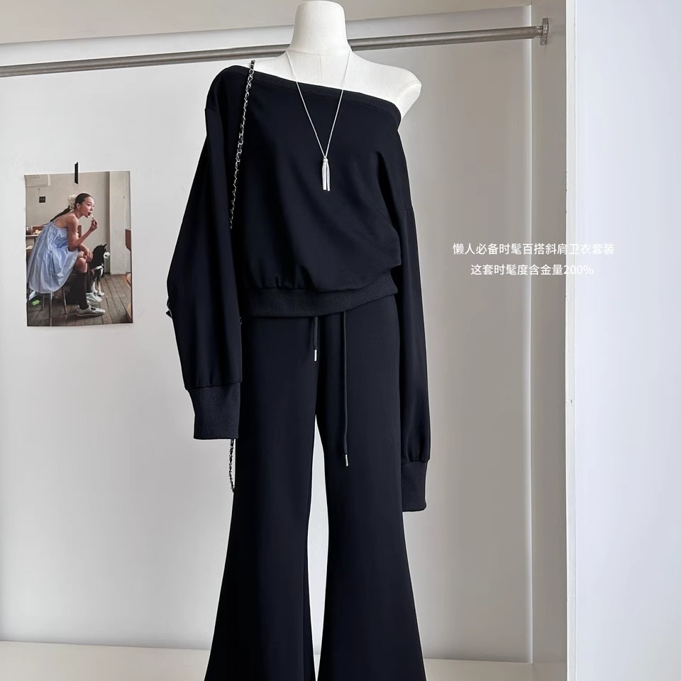 露思王炸套装/斜肩宽松卫衣整套